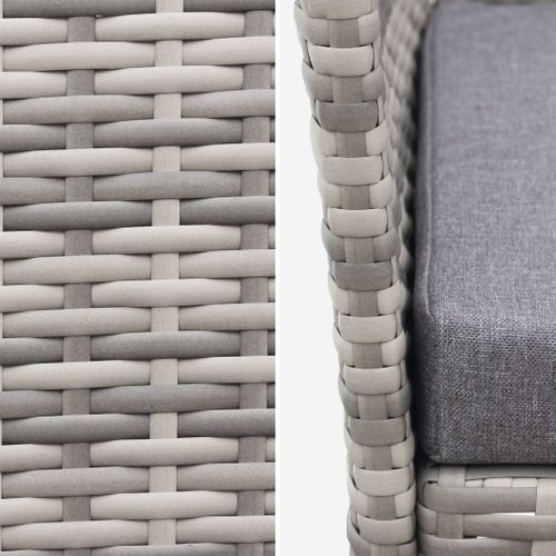 Salon De Jardin En Résine Tressée - Moltès - Nuances De Gris. Coussins Gris - 4 Places - 1 Canapé.