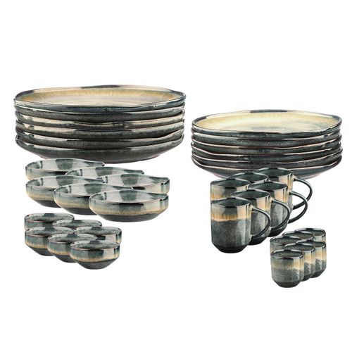 GBHOME Service De Table 12 Pièces En Céramique Pour 4 Personnes, Assiettes Et Bols En Grès émaillé Réactif – Résistant Aux Rayures, Passe Au