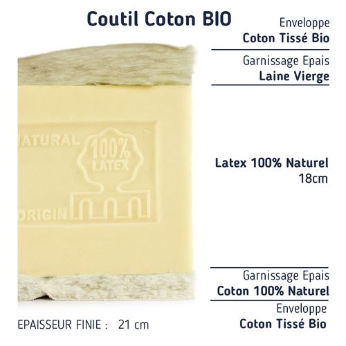 Matelas Latex Naturel 160x200 Epaisseur 21 Cm Bio Ferme
