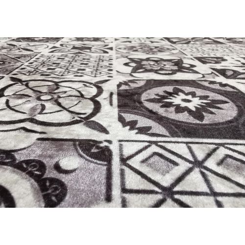 Tapis De Cuisine Carreaux De Ciment Noir - 90x130cm