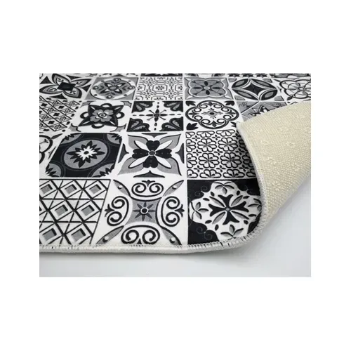 Tapis De Cuisine Carreaux De Ciment Noir - 90x130cm