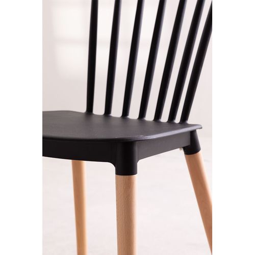 Lot De 2 Chaises Style Scandinave À Barreaux Modèle Pop - Coque En Résine Noire Et Pieds En Bois Na