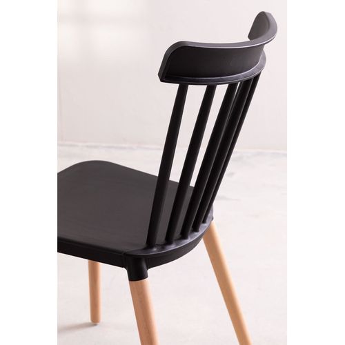 Lot De 2 Chaises Style Scandinave À Barreaux Modèle Pop - Coque En Résine Noire Et Pieds En Bois Na