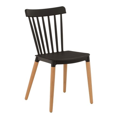 Lot De 2 Chaises Style Scandinave À Barreaux Modèle Pop - Coque En Résine Noire Et Pieds En Bois Na