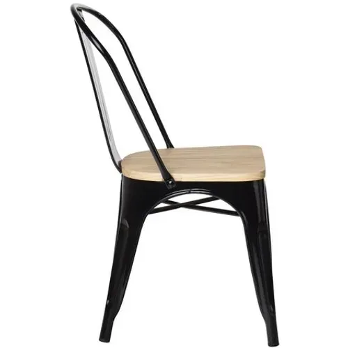 Lot De 4 Chaises Noires En Métal Et Bois Clair Style Industriel Factory En Métal Noir Mat