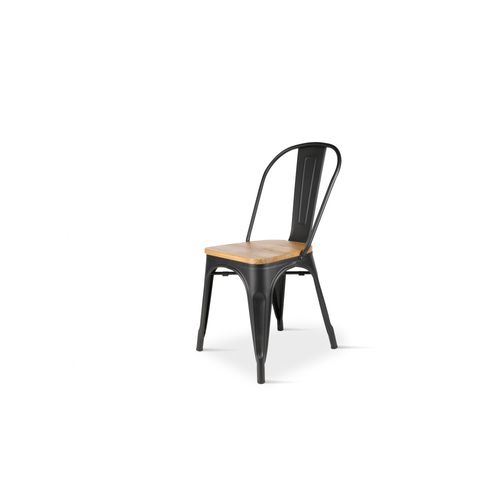 Lot De 4 Chaises Noires En Métal Et Bois Clair Style Industriel Factory En Métal Noir Mat
