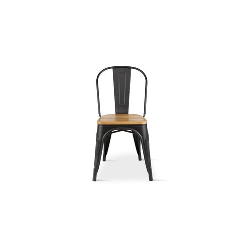 Lot De 4 Chaises Noires En Métal Et Bois Clair Style Industriel Factory En Métal Noir Mat