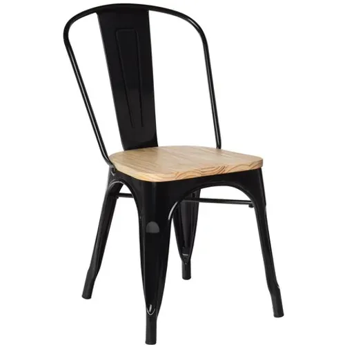 Lot De 4 Chaises Noires En Métal Et Bois Clair Style Industriel Factory En Métal Noir Mat