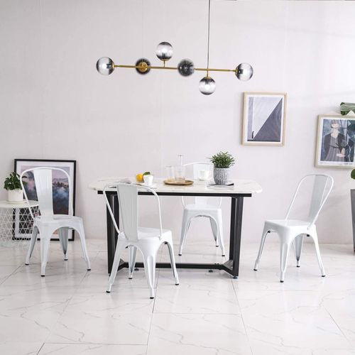 Lot De 4 Chaises En Métal Blanc Brillant - Style Industriel