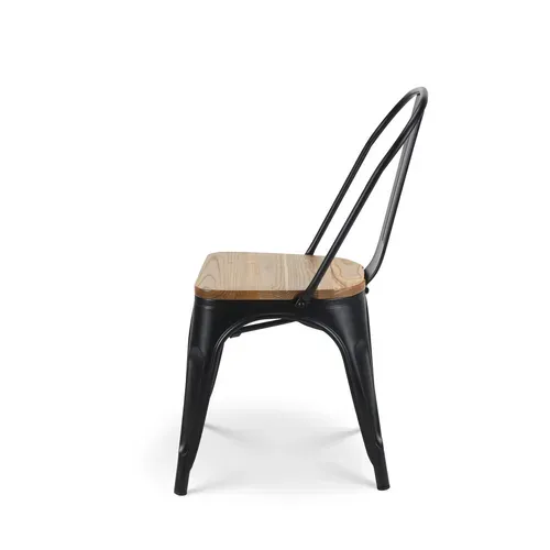 Lot De 4 Chaises En Métal Noir Mat Et Assise En Bois Clair - Style Industriel