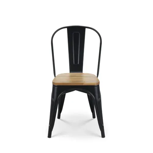 Lot De 4 Chaises En Métal Noir Mat Et Assise En Bois Clair - Style Industriel