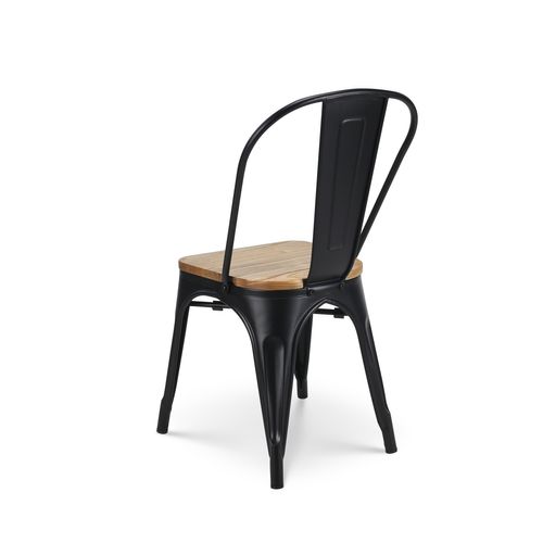 Lot De 4 Chaises En Métal Noir Mat Et Assise En Bois Clair - Style Industriel