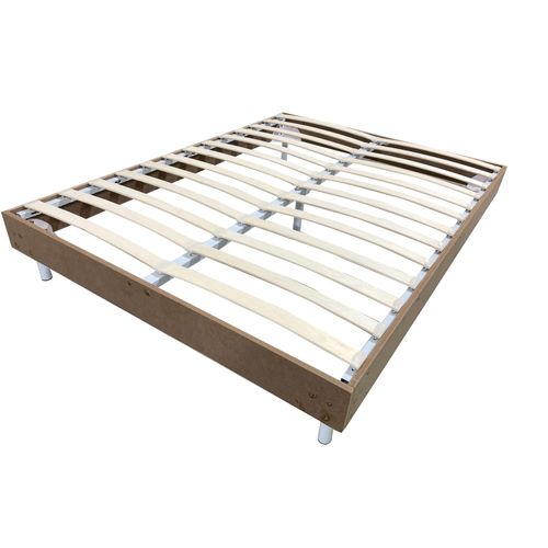 Sommier Tapissier À Lattes 140x190cm Sur Pieds Pour Lit 2 Places