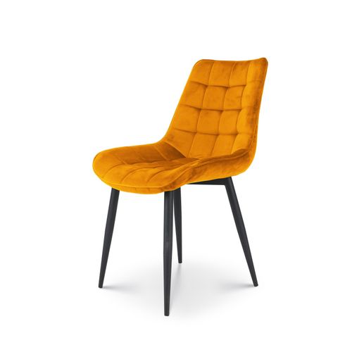 Lot De 2 Chaises De Salle à Manger En Velours Jaune Moutarde – Assise Rembourrée Confortable – Pied