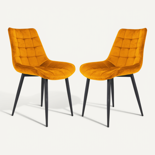 Lot De 2 Chaises De Salle à Manger En Velours Jaune Moutarde – Assise Rembourrée Confortable – Pied