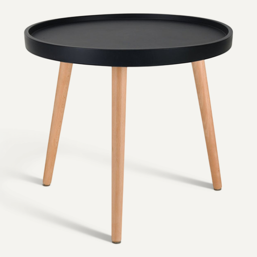 Table D'appoint Noire Joana Ronde En Bois D.50 Cm