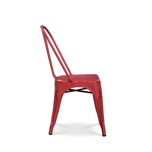 Lot De 4 Chaises En Métal Rouge Mat Style Industriel - Effet Vieillit