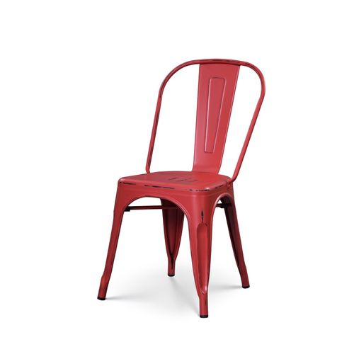 Lot De 4 Chaises En Métal Rouge Mat Style Industriel - Effet Vieillit