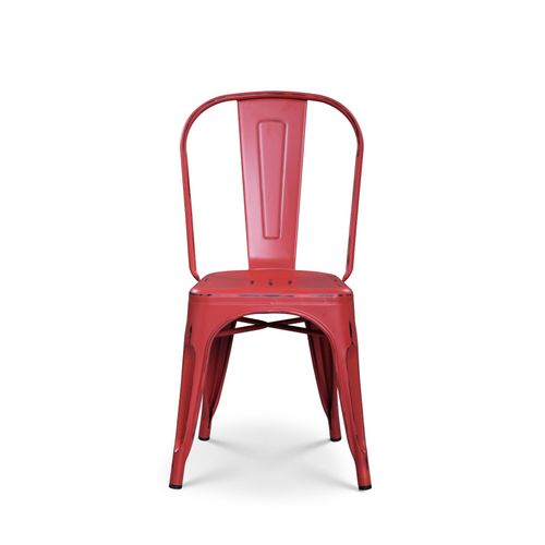 Lot De 4 Chaises En Métal Rouge Mat Style Industriel - Effet Vieillit