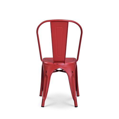 Lot De 4 Chaises En Métal Rouge Mat Style Industriel - Effet Vieillit