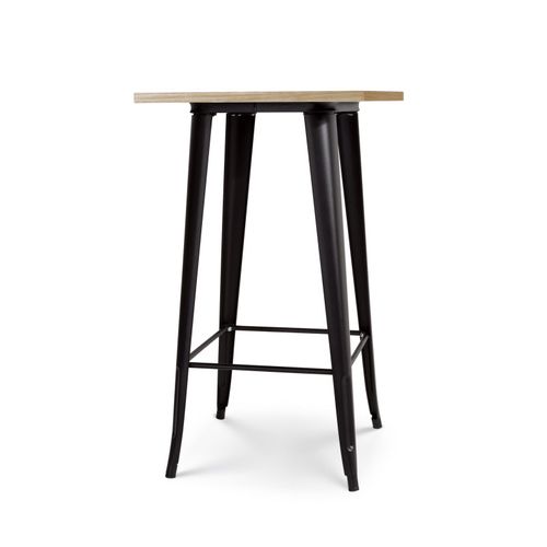 Table De Bar "mange Debout" Style Industriel En Métal Noir Mat Et Plateau Bois Clair - 60x60 Cm