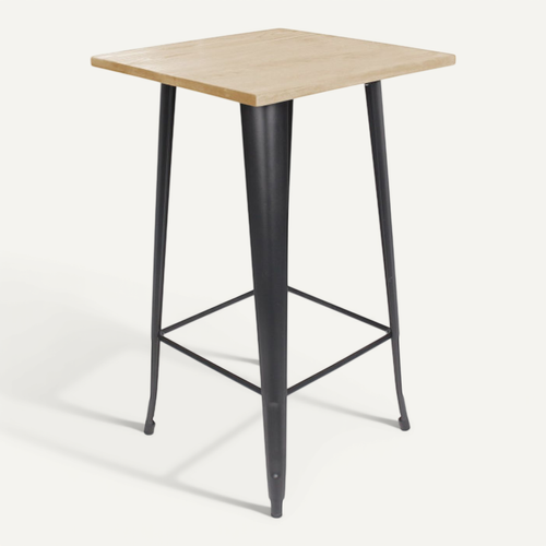 Table De Bar "mange Debout" Style Industriel En Métal Noir Mat Et Plateau Bois Clair - 60x60 Cm