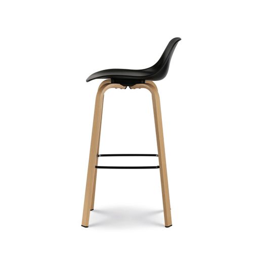 Tabouret De Bar Noir Style Scandinave Avec Pieds Effet Bois En Métal - Hauteur 66cm