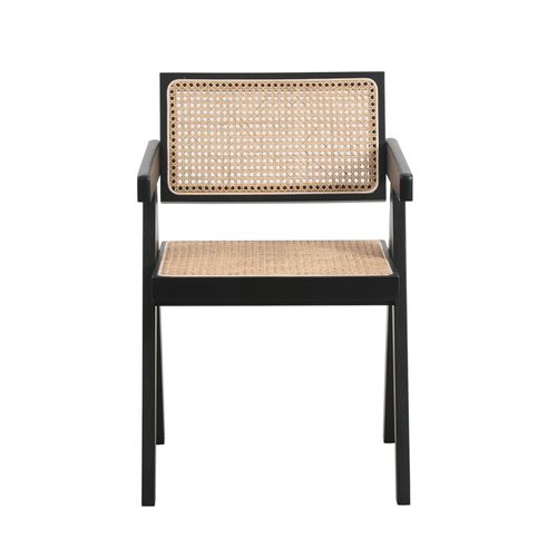 Chaise Avec Structure Noire En Bois, Assise Et Dossier En Cannage Naturel