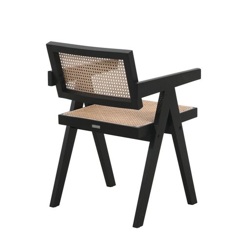 Chaise Avec Structure Noire En Bois, Assise Et Dossier En Cannage Naturel