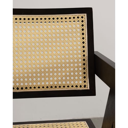 Chaise Avec Structure Noire En Bois, Assise Et Dossier En Cannage Naturel