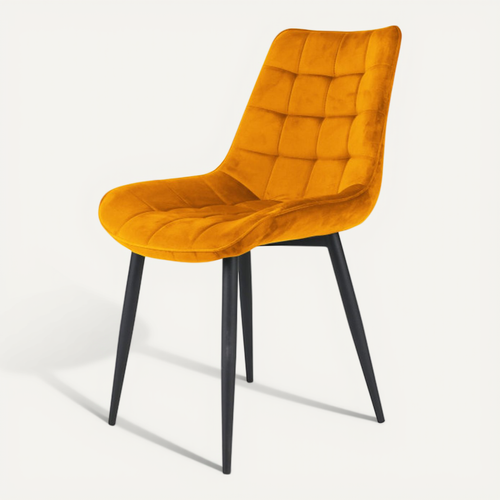 Chaise De Salle À Manger En Velours Jaune Moutarde – Assise Rembourrée Confortable – Pieds En Métal