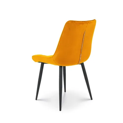 Chaise De Salle À Manger En Velours Jaune Moutarde – Assise Rembourrée Confortable – Pieds En Métal