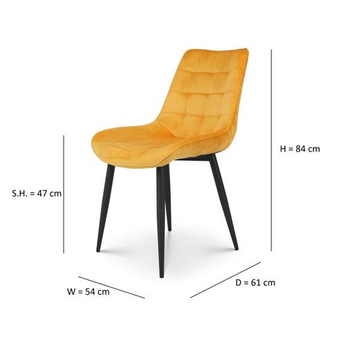 Chaise De Salle À Manger En Velours Jaune Moutarde – Assise Rembourrée Confortable – Pieds En Métal