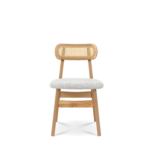 Lot De 2 Chaises En Bois Massif, Dossier En Cannage Et Assise En Tissu Chiné Gris