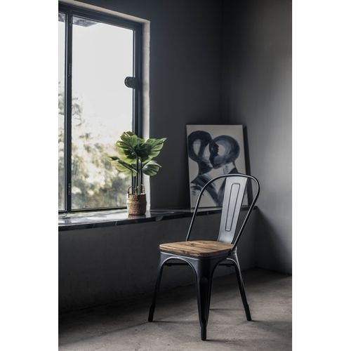 Ensemble Table Et Chaises Style Industriel, Métal Noir Mat Et Bois Naturel Clair, 160x80 Cm