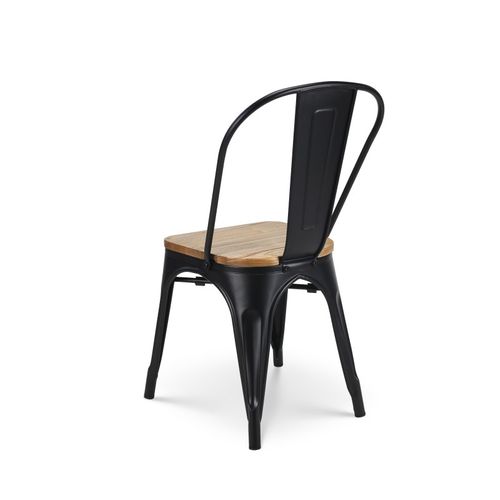 Ensemble Table Et Chaises Style Industriel, Métal Noir Mat Et Bois Naturel Clair, 160x80 Cm
