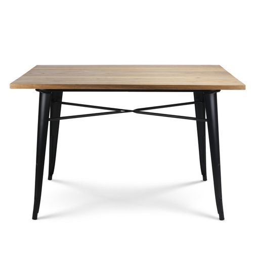 Ensemble Table Et Chaises Style Industriel, Métal Noir Mat Et Bois Clair Naturel, 140x80 Cm