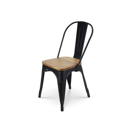 Ensemble Table Et Chaises Style Industriel, Métal Noir Mat Et Bois Clair Naturel, 140x80 Cm