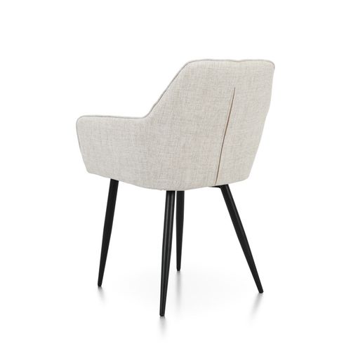 Chaise Contemporaine En Tissu Beige Avec Dossier Matelassé Et Pieds En Métal Noir – Confort Et Desi