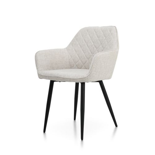 Chaise Contemporaine En Tissu Beige Avec Dossier Matelassé Et Pieds En Métal Noir – Confort Et Desi