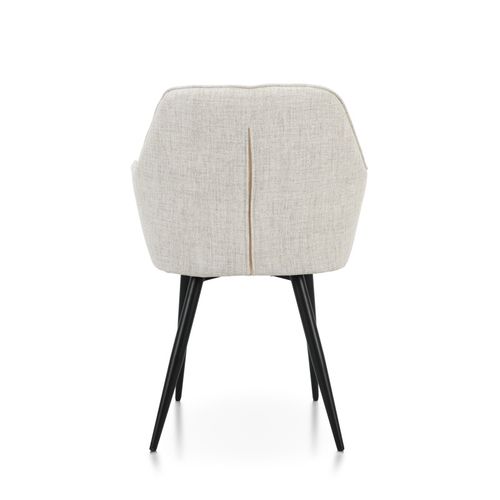 Chaise Contemporaine En Tissu Beige Avec Dossier Matelassé Et Pieds En Métal Noir – Confort Et Desi