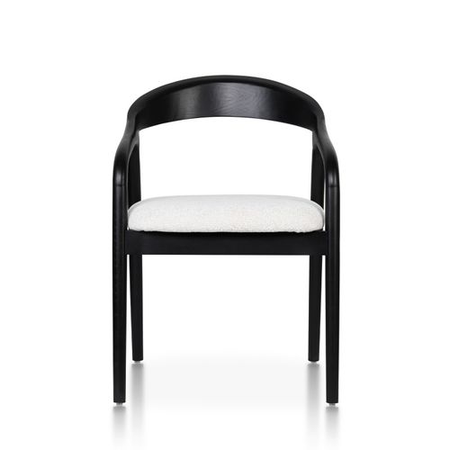 Chaise Style Scandinave En Bois Noir Avec Assise En Tissu Beige Clair Chiné – élégance Et Confort