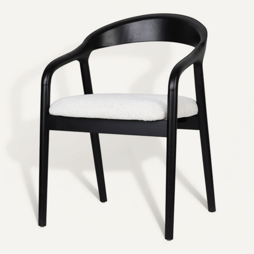 Chaise Style Scandinave En Bois Noir Avec Assise En Tissu Beige Clair Chiné – élégance Et Confort