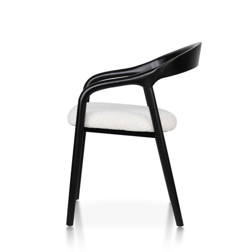 Chaise Style Scandinave En Bois Noir Avec Assise En Tissu Beige Clair Chiné – élégance Et Confort