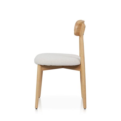 Lot De 2 Chaises En Bois Massif Naturel Avec Assise Confortable En Tissu Chiné Gris Clair