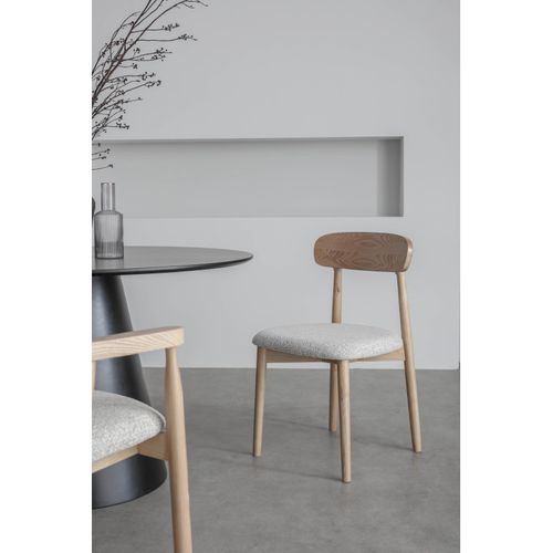 Lot De 2 Chaises En Bois Massif Naturel Avec Assise Confortable En Tissu Chiné Gris Clair