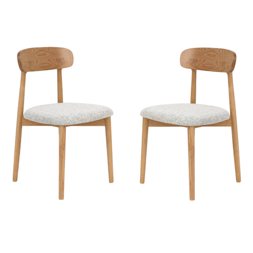 Lot De 2 Chaises En Bois Massif Naturel Avec Assise Confortable En Tissu Chiné Gris Clair