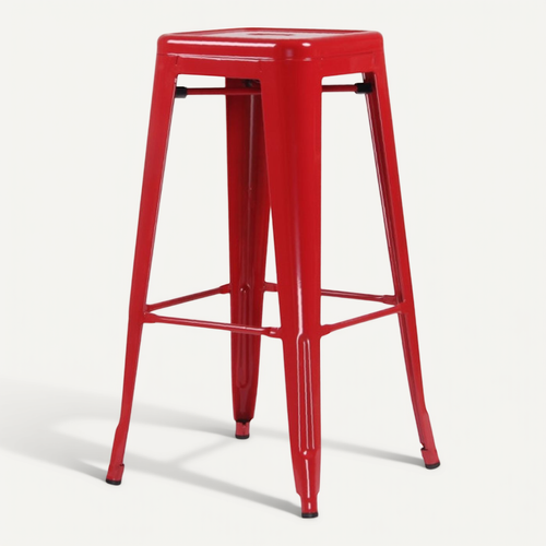 Tabouret De Bar En Métal Rouge Brillant Style Industriel - Sans Dossier - Hauteur 76 Cm
