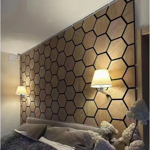 Lot De 4 Panneaux Muraux Hexagonaux – Finition Chêne Blanc