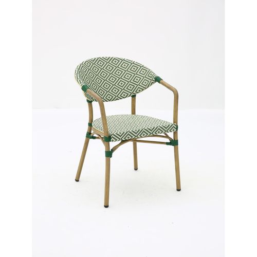Fauteuil Bistrot Extérieur Intérieur Empilable – Structure Aluminium Aspect Bambou – Tressage Texti